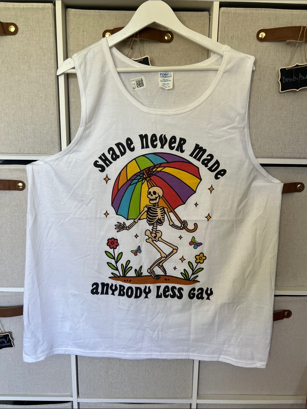 White Pride Graphic Tank Top with Rainbow Umbrella Skeleton 🏳️‍🌈